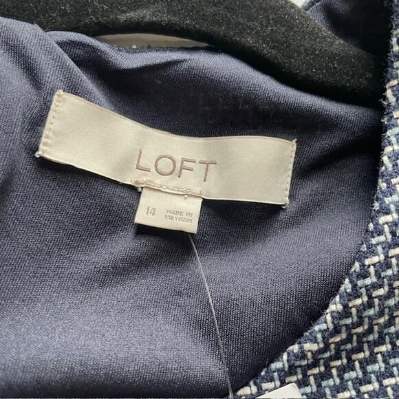 NWT Loft Woman Navy White A-Line Dress Sz 14 Preppy Work Casual Date Night - Picture 2 of 7
